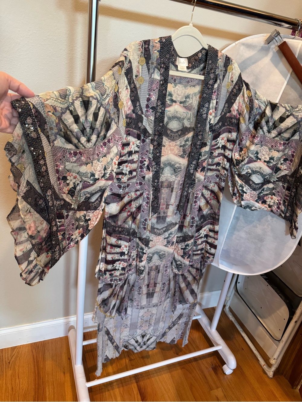 $899 CAMILLA Asian Bird Double Frill Silk Swarovski Kimono!